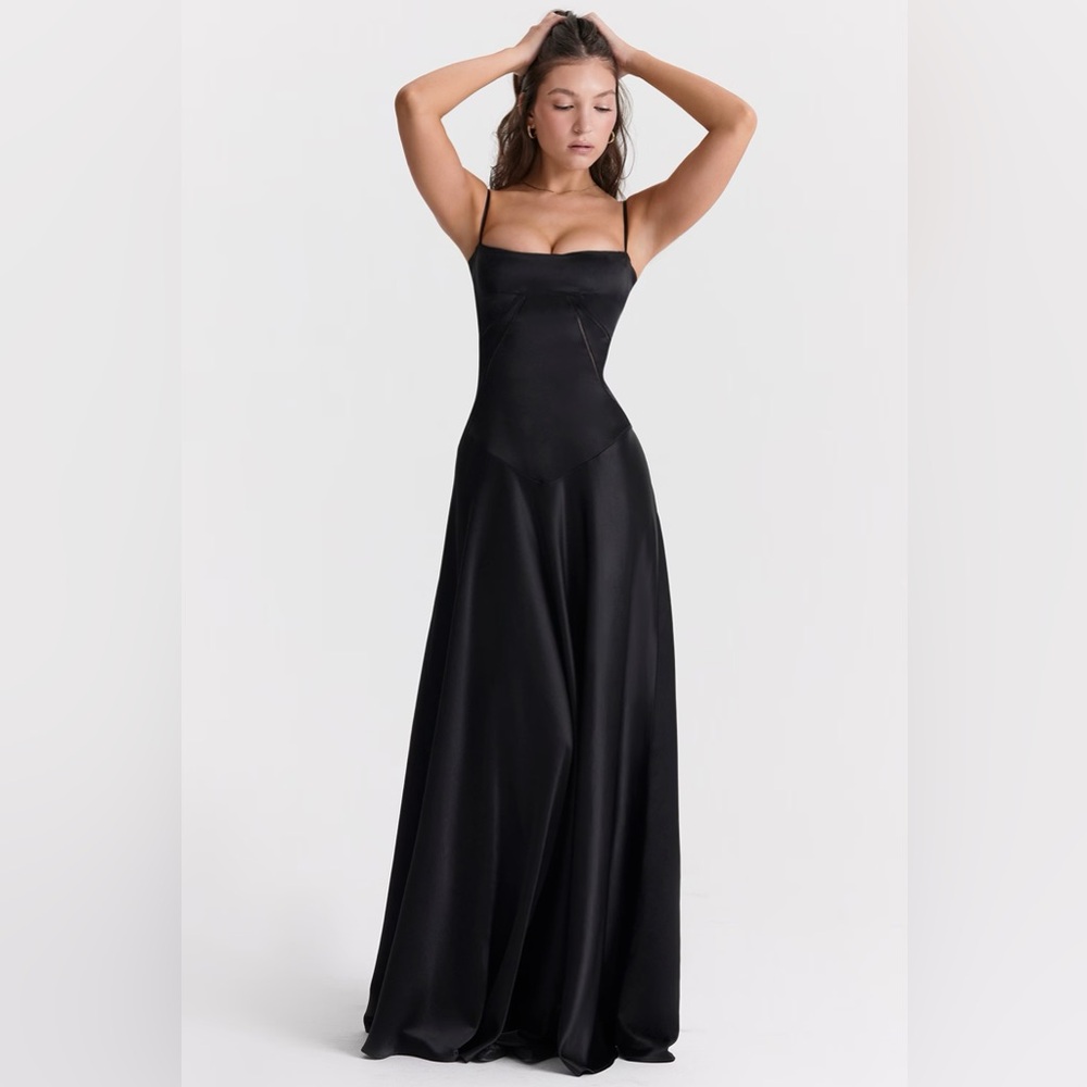 House of cb Annabella lace up satin gown